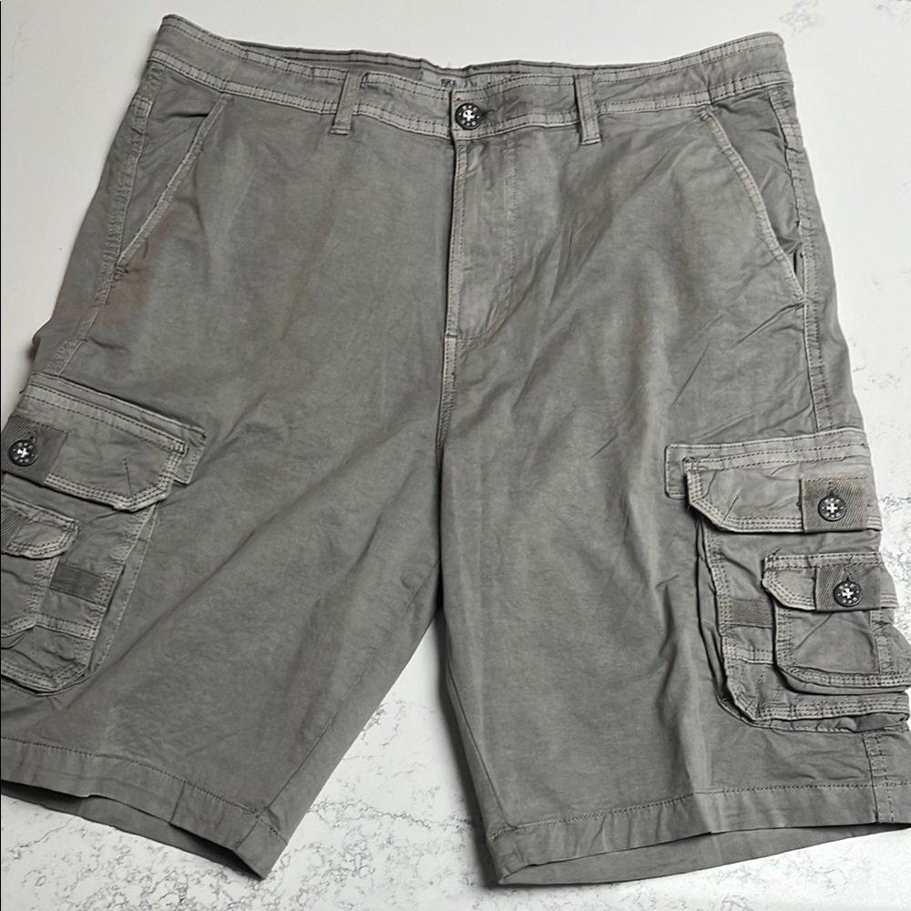 Buckle Gray Cargo Shorts with Utility Design